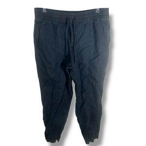 Athleta Retreat High Rise Linen Ankle Pull On Black Pants Size Large